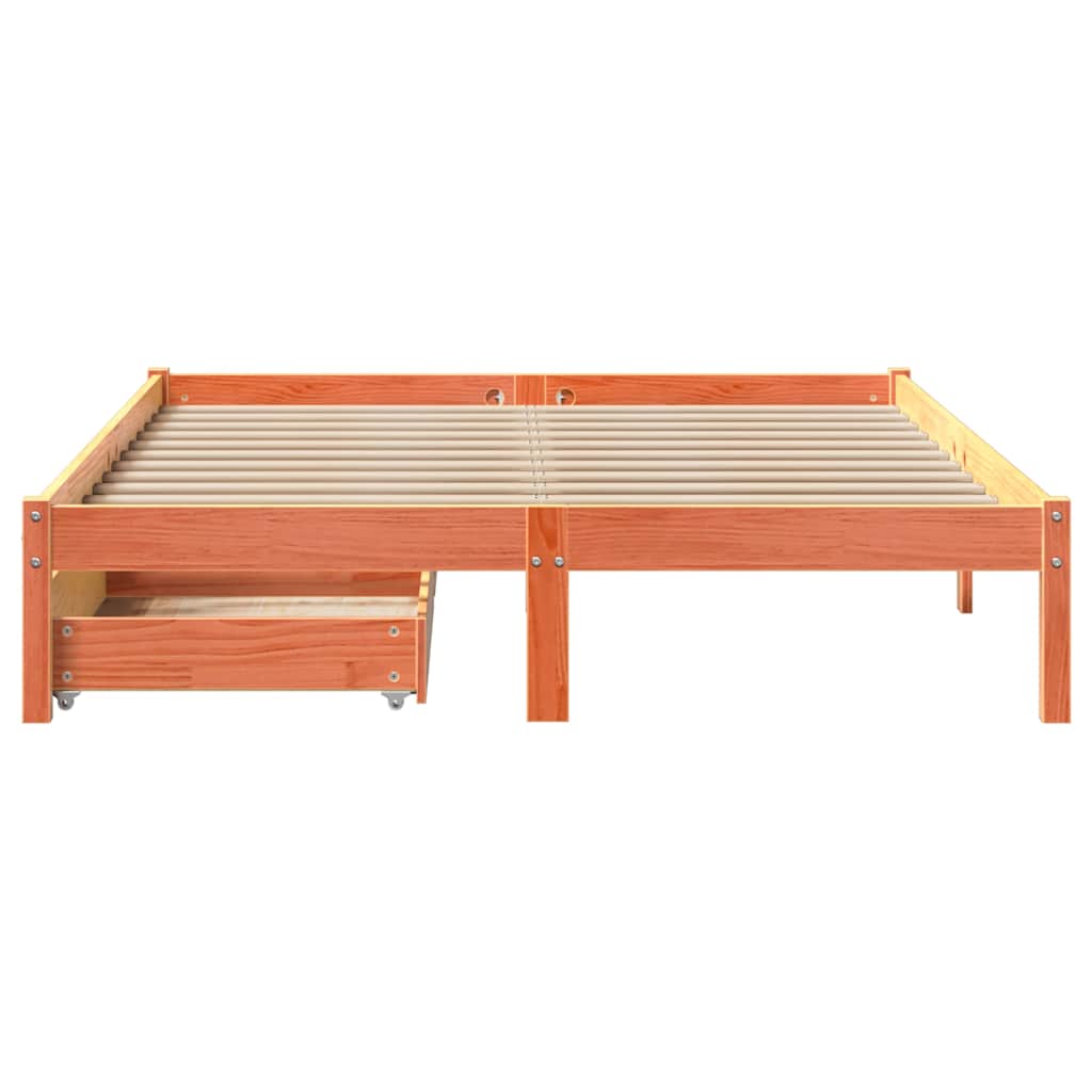 Vidaxl Bed Frame Without Mattress, Waxed Brown, 150X200 Cm, Solid Pine