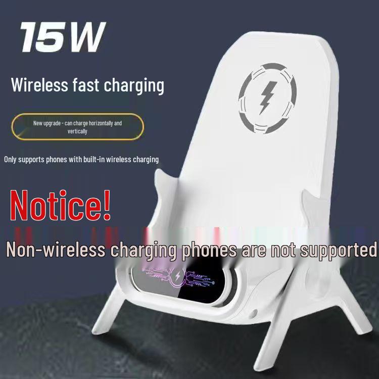 

In Stock: Compact Wireless Charger Chair with Phone Holder, Vertical Sound Amplifier, and Magnetic 15W Charging.