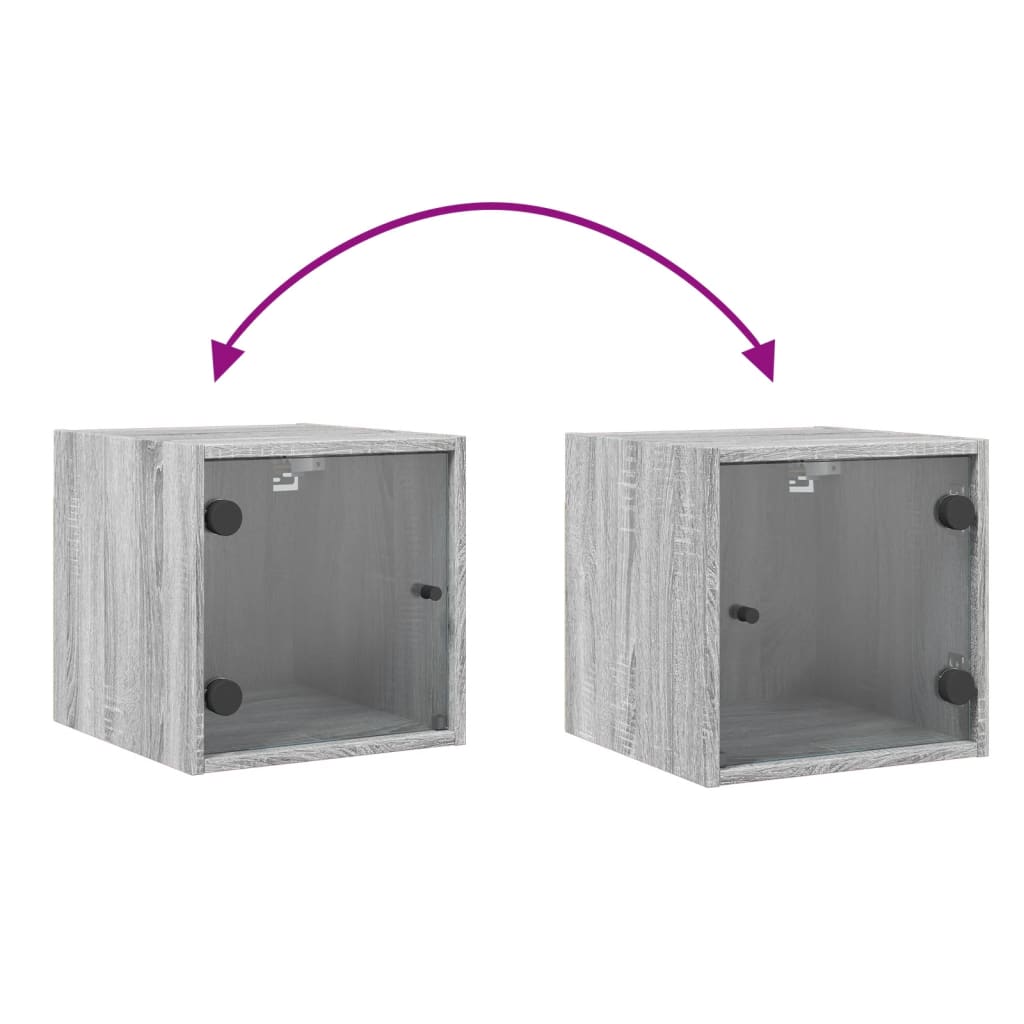 Nightstand with Glass Door Grey Sonoma 35 x 37 x 35 cm