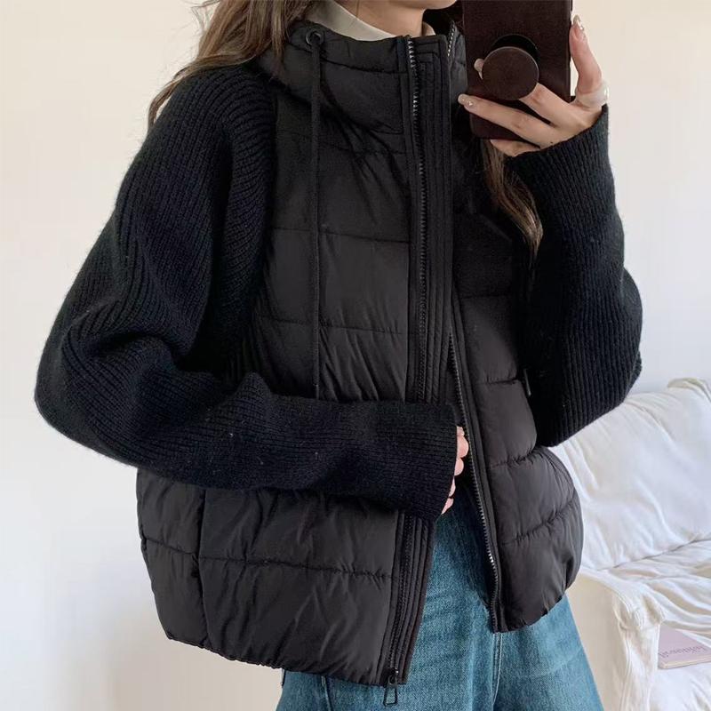 Fashion Female Short Coat Winter Jackets Hooded Knitted Sleeves Loose Thick Warm Women Parkas