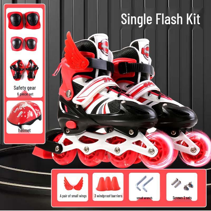Adjustable Flash Inline Roller Skates for Kids – Complete Set Medium (Adjustable 33-37)