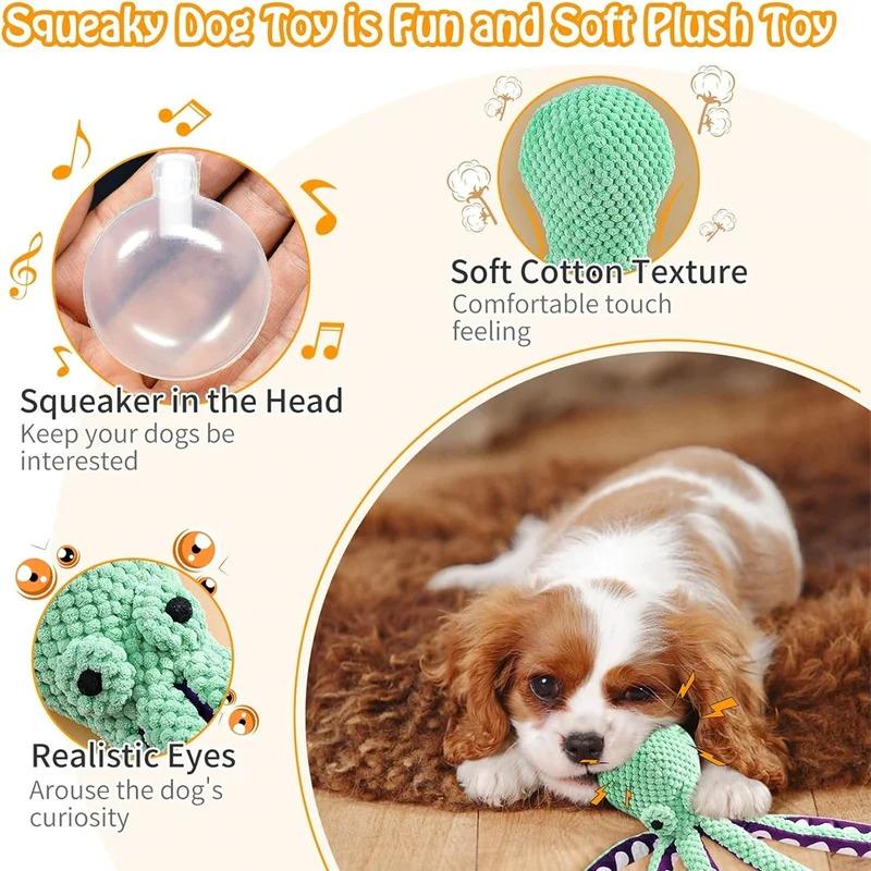 Scented Interactive Octopus Dog Chew Toy for Aggressive Chewers Bite Resistant Plush with Dental Cleaning Grinding Teeth Puppy