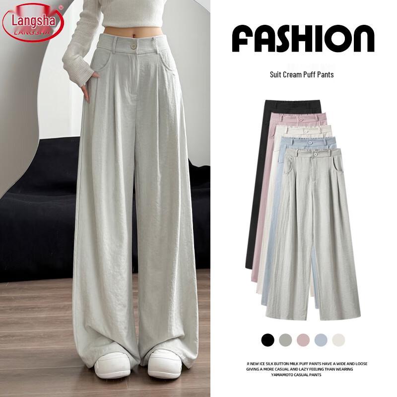 LANGSHA Women's High-Waist Wide-Leg Suit Trousers