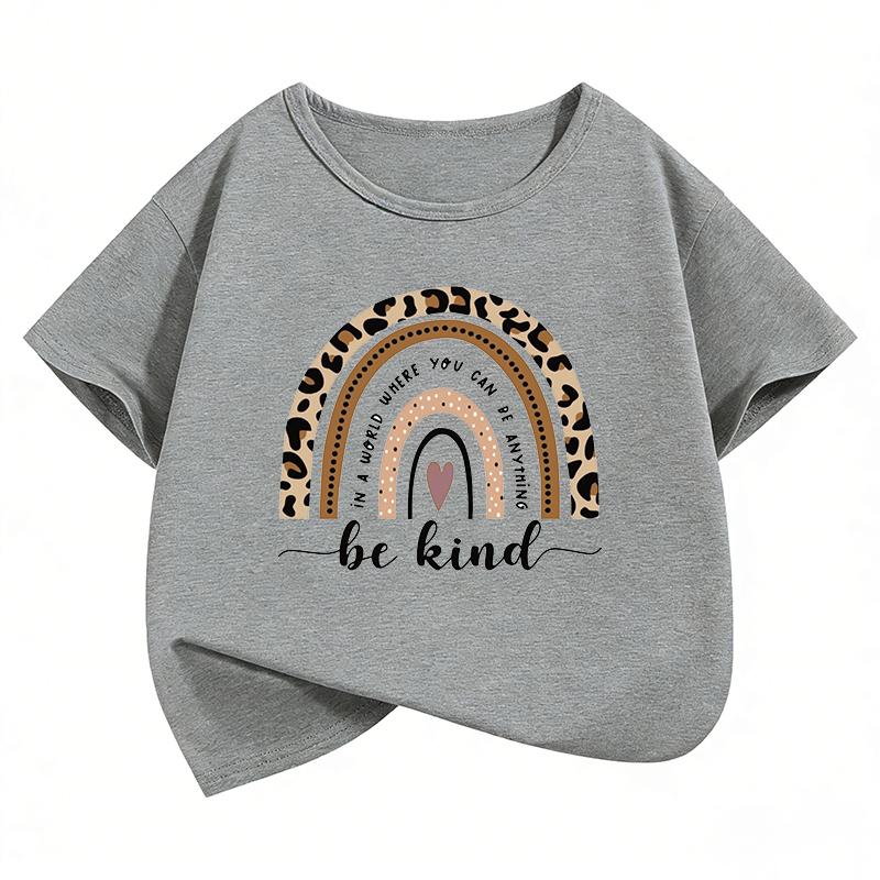 Fashion Rainbow Leopard Print TShirt Printed T Shirt Girls Summer Clothes Short Sleeve Tops TShirts Cute Girls Clothing