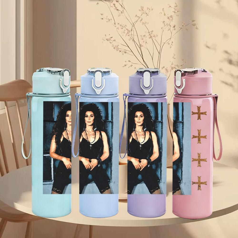 1PC Black Female Portrait A C 750ml Sports Water Bottle Leakproof Straw Lid Outdoor Office Home
