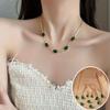 4Pcs Vintage Necklace Earrings Set Bracelet Crystal Jewelry Suit Green Rhinestone Jewelry Set  Party