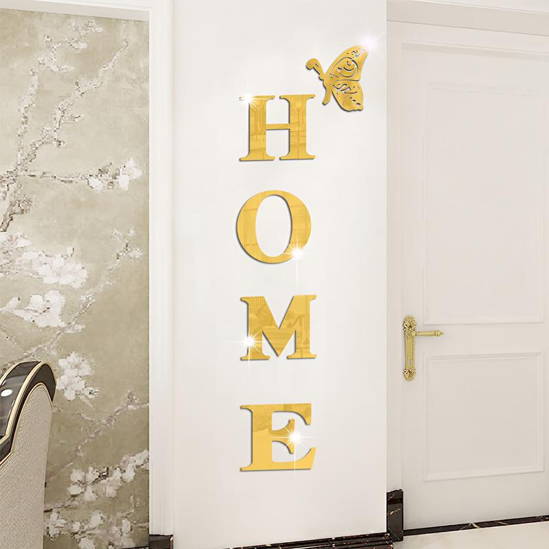 1 Set Acrylic 3D Family Slogan Self-Adhesive Wall Sticker DIY Mirror Home Decor HOME Removable English Alphabet