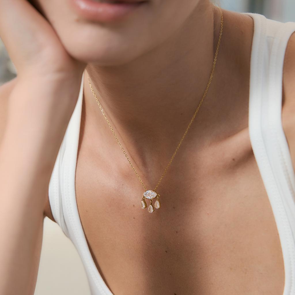 Youthway Water Drop Horse Eye Shape Zircon Pendant Necklace For Women 18K Gold Plated Stainless Steel Necklace Fashion Jewelry