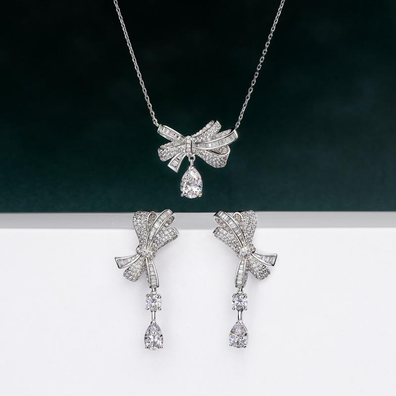 Gica Gema 100% 925 Sterling Silver Pear Cut 7*10 MM AAAAA Zircons Gemstone Cocktail Bowknot Pendent Necklace For Women Fine Jewelry