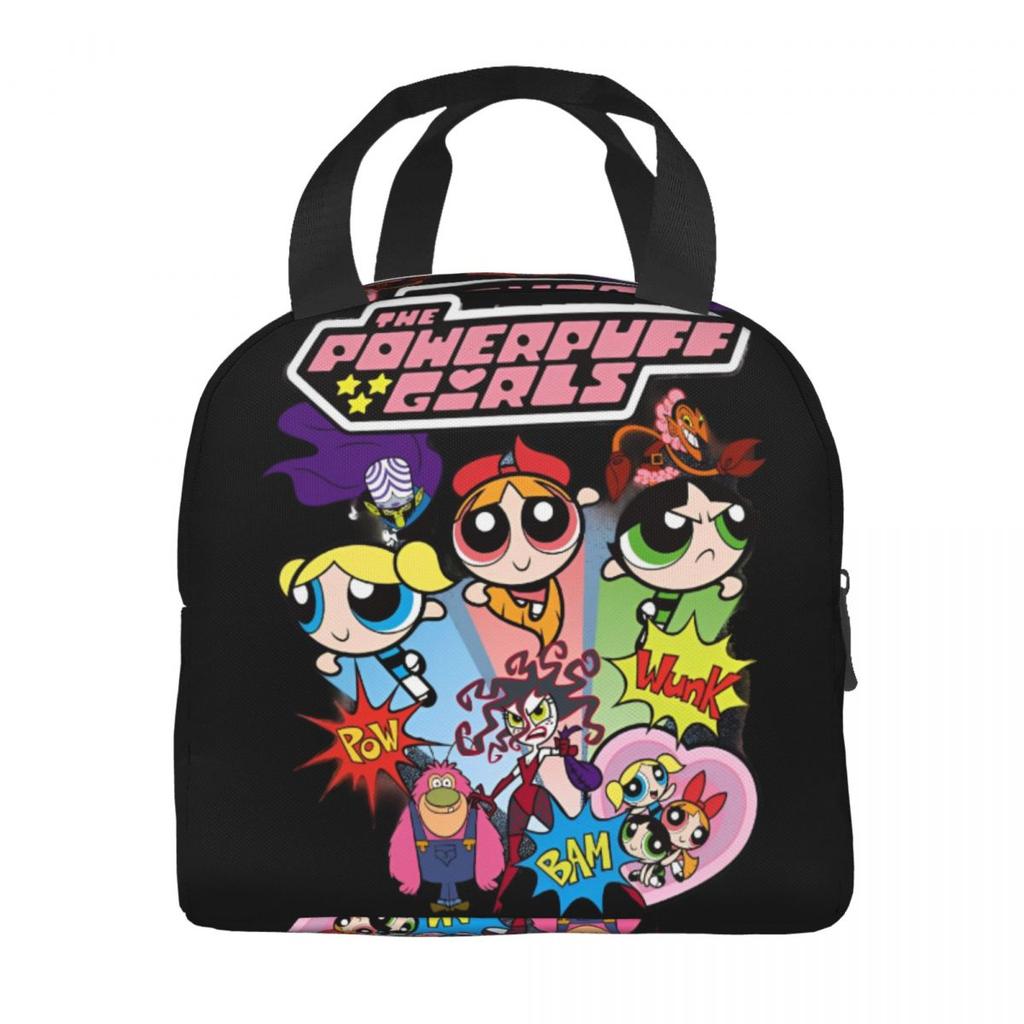 P-PowerPuffs Cartoon Accessories Insulated Lunch Bags For Work Food Storage Bag Portable Cooler Thermal Bento Box