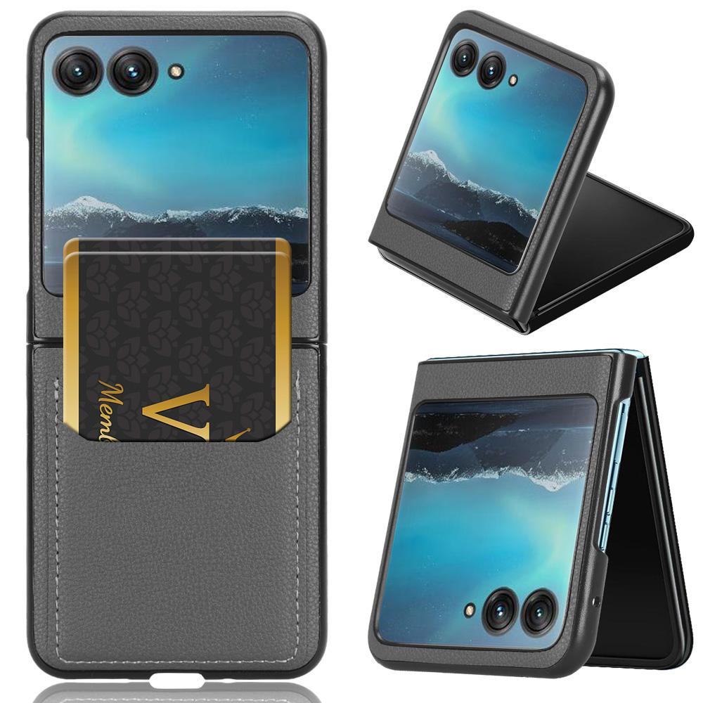 

For Motorola Razr 40 Ultra 5G PU Leather+PC Card Slot Case Litchi Texture Phone Cover Grey
