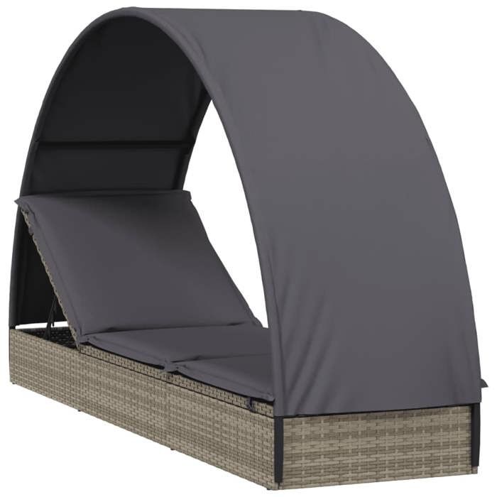 VidaXL Chaise longue avec toit rond gris 211x57x140 cm résine tressée, chaise longue, chaise longue d'extérieur, lit de 319643