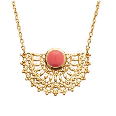 [Q8447] - Colar banhado a ouro 'Cléopatra' coral dourado - 23x15 mm