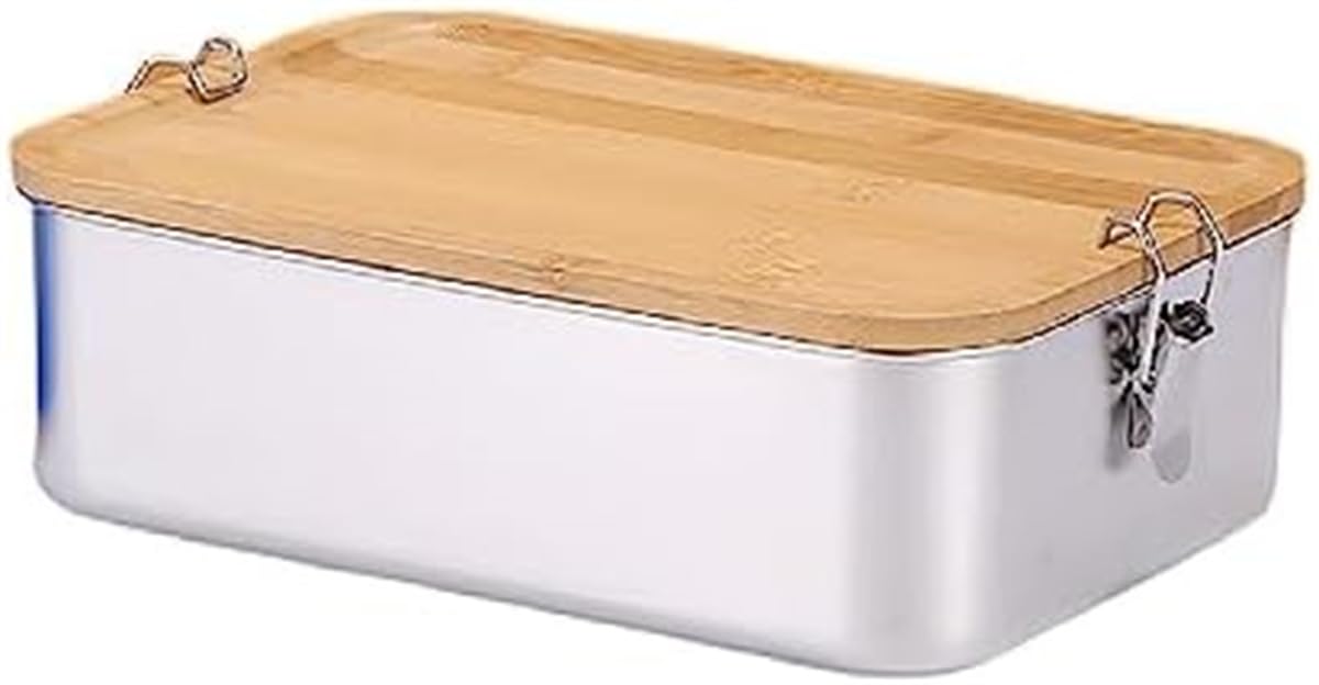 

EFFORTS Lunch Large Stainless Single Natural Lunch Design with Lunch Dishwasher Easy to Wooden Simple and Suitable for and Students Box, Capacity,