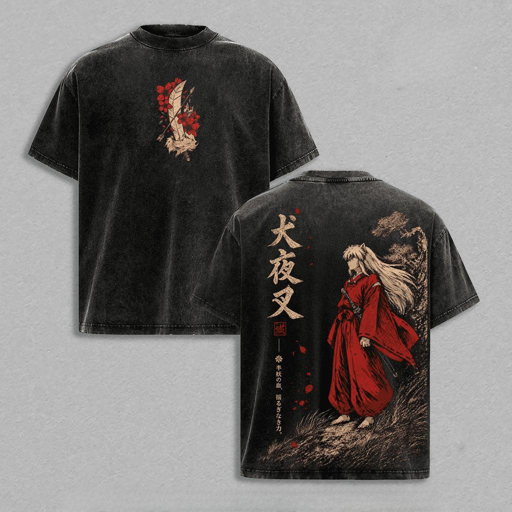 T-shirt Anime Inuyasha Harajuku Vintage Lavata Y2k T-shirt Abbigliamento Uomo Estate Casual Manica Corta Cotone di Alta Qualità T-shirt Top