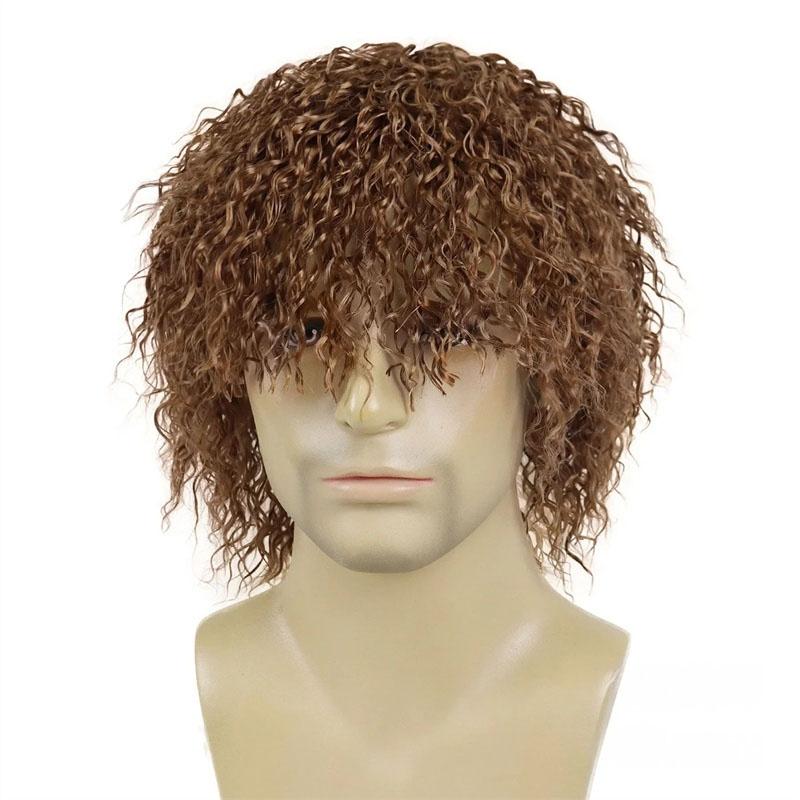 Synthetic Realistic Big Curly Wigs for Men Black Fluffy Elastic Curls Hair Short Afro Wig Daily Breathable Man Wig Daily Cosplay