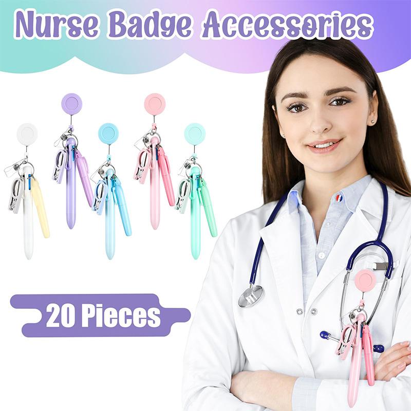 Macaron Nurse Pen Set Badge Mini Scalable Badge Accessories Ballpoint Pen Fluorescent Pen Folding Scissors Keychain