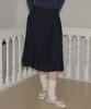 SALON DE YOHN Side Slit Pleated Midi Skirt_ Navy