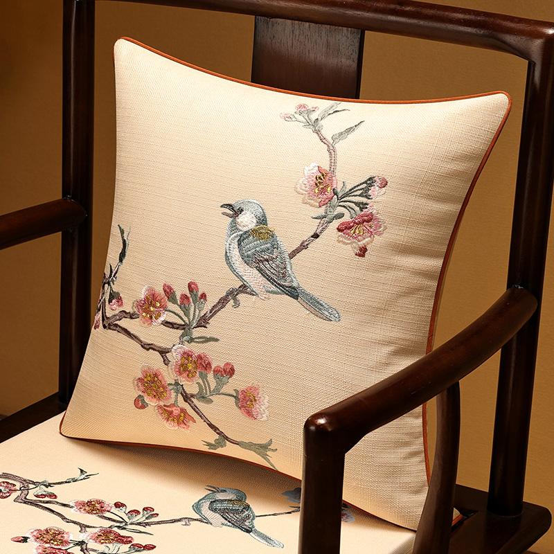 Cotton Linen Cushion Cover Crab-apple Flower Bird Embroidery Throw Pillow Case Decorative Covers For Living Room Sofa Home Decor