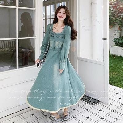 Abito Camicia Denim Stile Hepburn da Donna - Primavera/Autunno 2024 Design Retro in Vita
