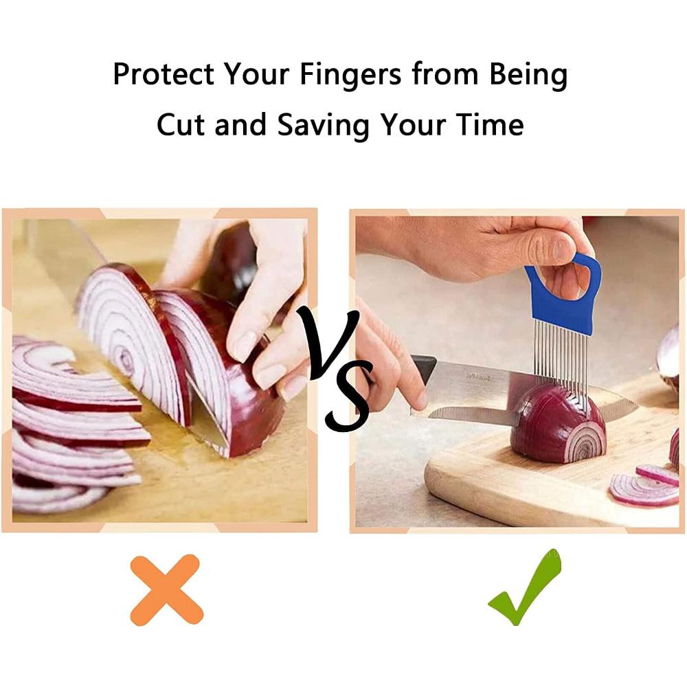 Stainless Steel Onion Needle Fork Vegetable Fruit Slicer Tomato Cutter Cutting Holder Kitchen Accessories Cutting Auxiliary Rack