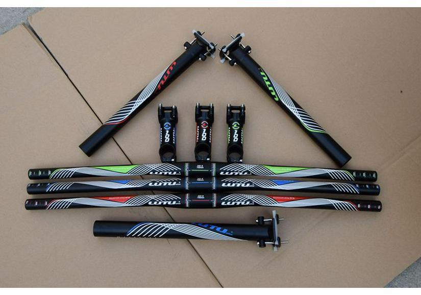 Three-Piece Ultra-Light Mountain Bike Handlebar Set: Includes Handlebar, Stem, and Extended Seatpost.