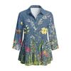 Women Button Front Vintage Floral Print Shirt Three Quarter Sleeve Loose Fit Blouse Casual Lightweight Top for Everyday Wear