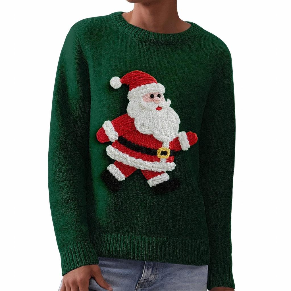 Women's Fashion Christmas Print Pullover Long-Sleeve  Neck Knit Sweater Top