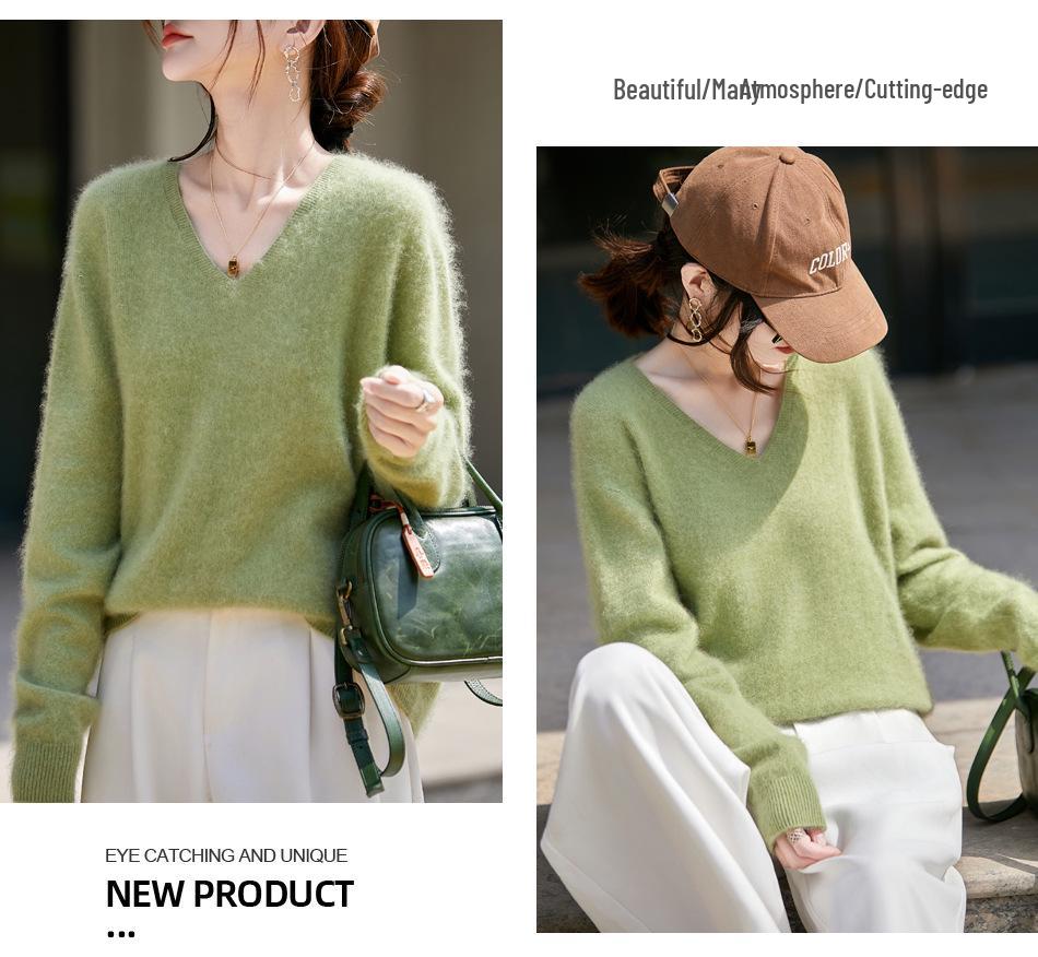 Autumn/Winter 2025 Cashmere Wool Knit V-Neck Women's Sweater