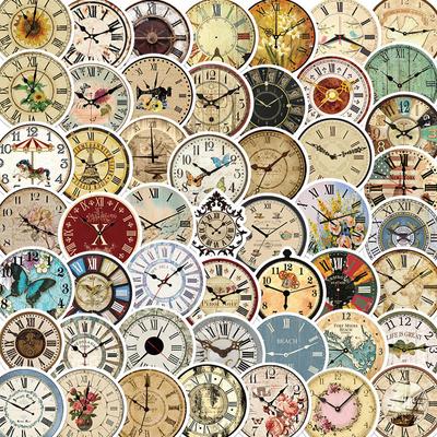 50 Stücke Vintage Nostalgische Uhr Dekoration Aufkleber Wasserdichte PVC Laptop Koffer Kühlschrank Skateboard Dekoration Aufkleber