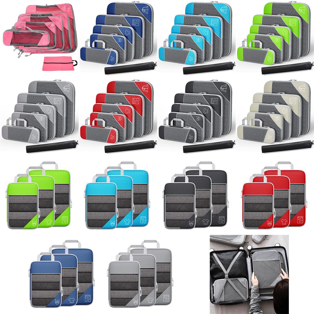 3/6PCS Portable Lightweight Suitcase Pouch Compressed Packing Cubes Travel Storage Bag Set With Shoe Bag Mesh Visual
