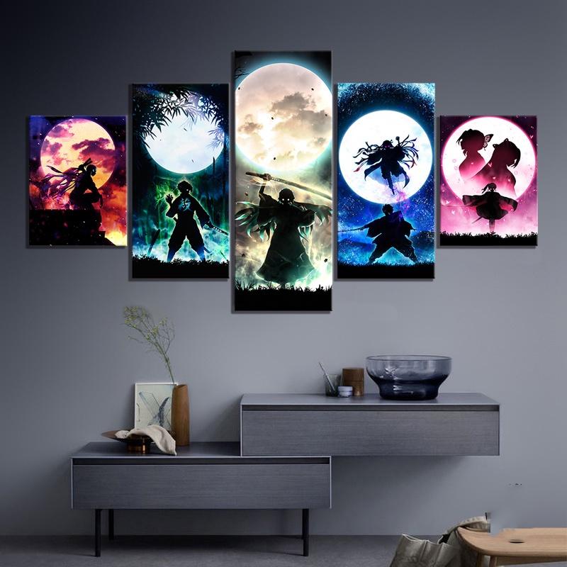 

5 Panels Canvas Wall Art Anime Poster Painting Decor Demon Slayer Picture Print Living Room Modern Home Decoration Mural Artwork 20x35 20x45 20x55cm