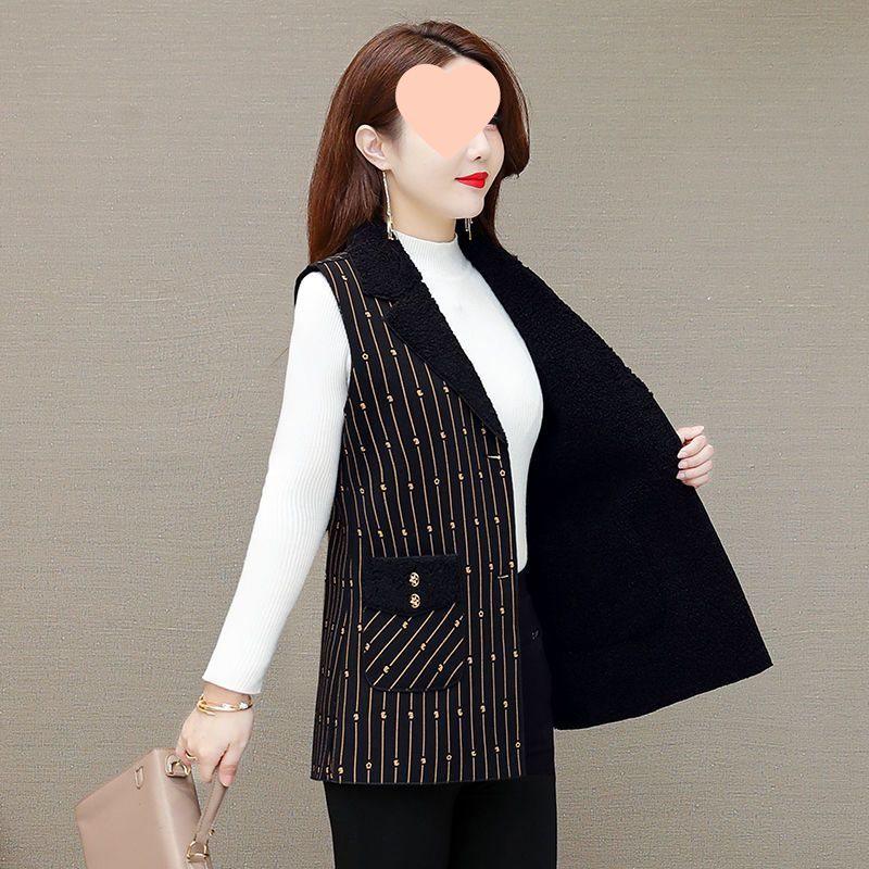 Plus Size Fleece-Lined Vest for Middle-Aged & Elderly Women - Stylish Autumn/Winter Suit Collar