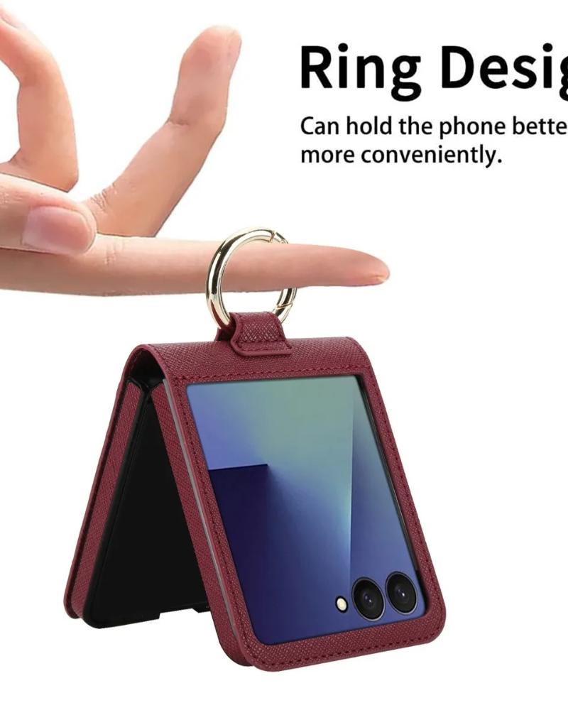 Simple Fashion Leather Wallet Card Slot Phone Case For Samsung Galaxy Z Flip 7 FE 6 5 4 with Ring Holder Grip Shockproof Cover