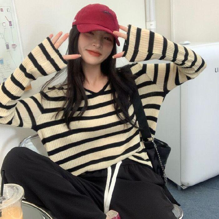 

Свитер с длинным рукавом в корейском стиле, вязаный свитер и облегающий базовый топ для женщин one size чёрный