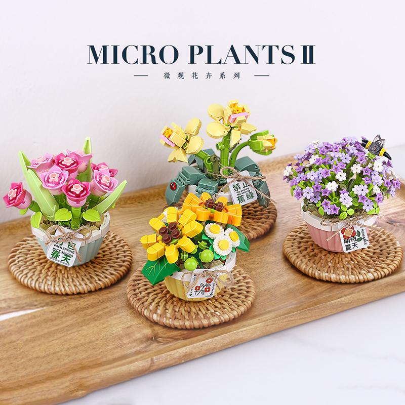 Mini Blocuri de Construcție Flori DIY Buchete de Plante Modele de Plante în Ghiveci Jucării Asamblate Potrivite pentru Decorațiuni Interioare Cadouri de Sărbători fără cutie