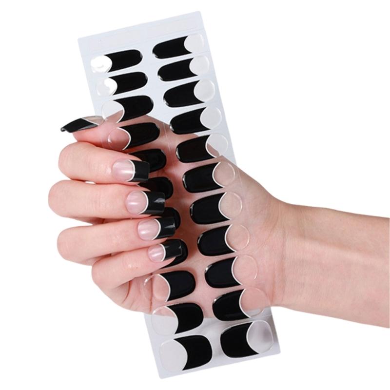 Gel Nail Stickers Full Cover Self Adhesive French Manicure Strips Quick Apply No UV Light Required with Nail File Stick