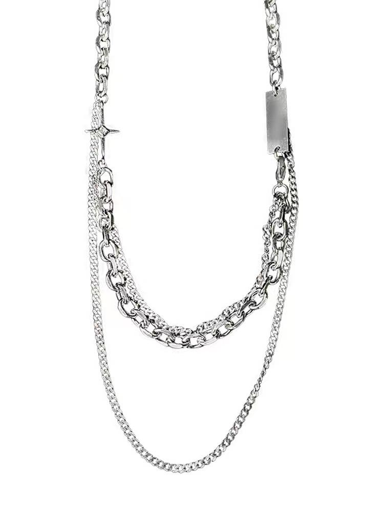 

Xia square four-pointed star titanium steel double-layer splicing necklace hip-hop cold wind cool trendy man
