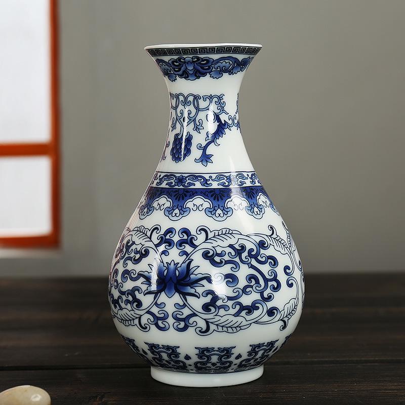 Mini Celadon Blue & White Porcelain Wall Vase: Small Hydroponic Flower Holder Ornament
