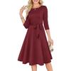 Neues einfarbiges Cocktailkleid für Damen mit 3/4-Ärmeln, Vintage, Rundhalsausschnitt, Elegantes Party- oder Hochzeitsgastkleid