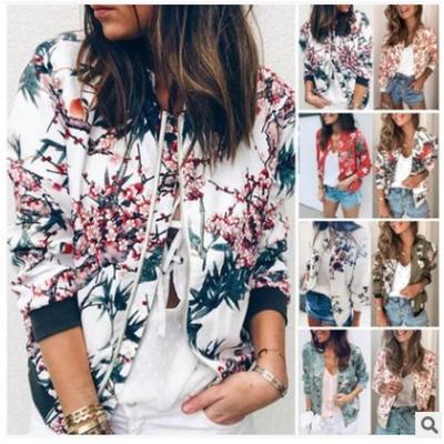Spring Autumn Floral Printed Jackets  Women Elegant Zipper BomberOffice Wear Slim Office Coat Retro Outwear Plus Size