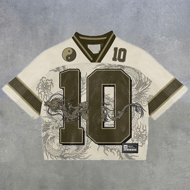 Maglietta americana Y2K, stile Harajuku, hip hop, moda, maglia da football, streetwear, vintage, casual, traspirante, con giunture, ampia, manica corta