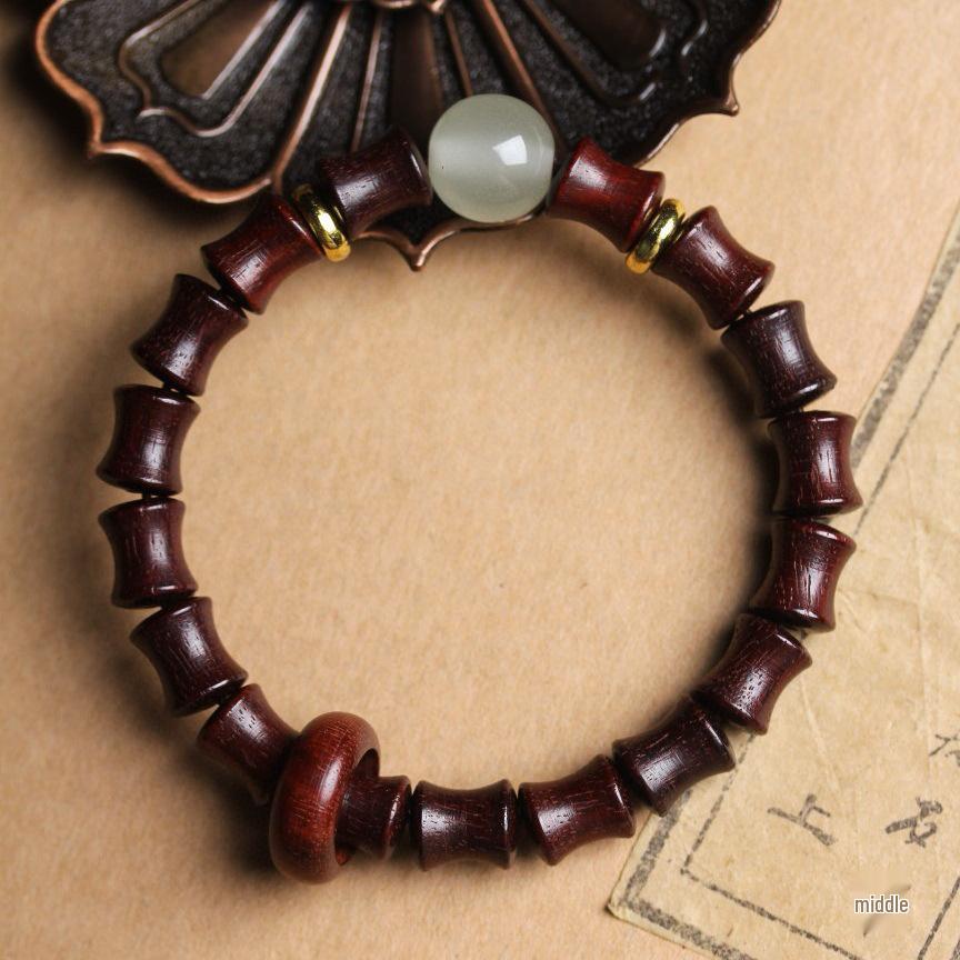 Red Pine & Green Sandalwood Beads with Shoushan Stone Bracelet - Unisex Chinese Style