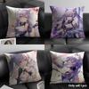 Keqing Genshin Impact Cushion Cover Natural Linen Organic Fabric Double-Sided Printing Sofa Home Decor Gift Pillow Case
