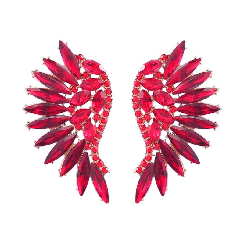 Geometric Fan-Shaped Wing Earrings With Rhinestone Embellishment Bohemian Statement Jewelry Women Red