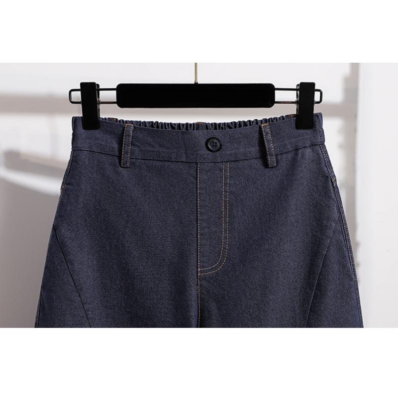 DIMANAF 2026 Autumn New Plus Size Women Waist Elastic Wide Leg Denim Long Pants Casual Loose Trousers
