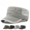 Men's Summer Quick Dry Military Cap Breathable Mesh Flat Top Hat British Retro Long Brim Sun Hat Casual Outdoor Peaked Cap Army Cadet Hat Unisex