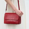 Genuine Cowhide Leather Women's Crocodile Pattern Square Shoulder Crossbody Bag with Flip Cover, Suitable for Commuting and Stor