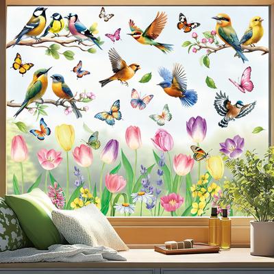 Frühling 2026 Neue Schmetterling Kolibri Blume Statisch Haftende Fensteraufkleber für Heimdekoration Raumatmosphäre