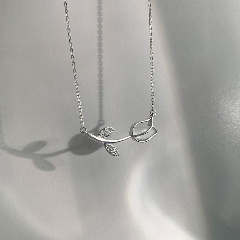 Vintage Rose Tulip Pendant Necklace Elegant Clavicle Choker For Women Party Wedding Jewelry